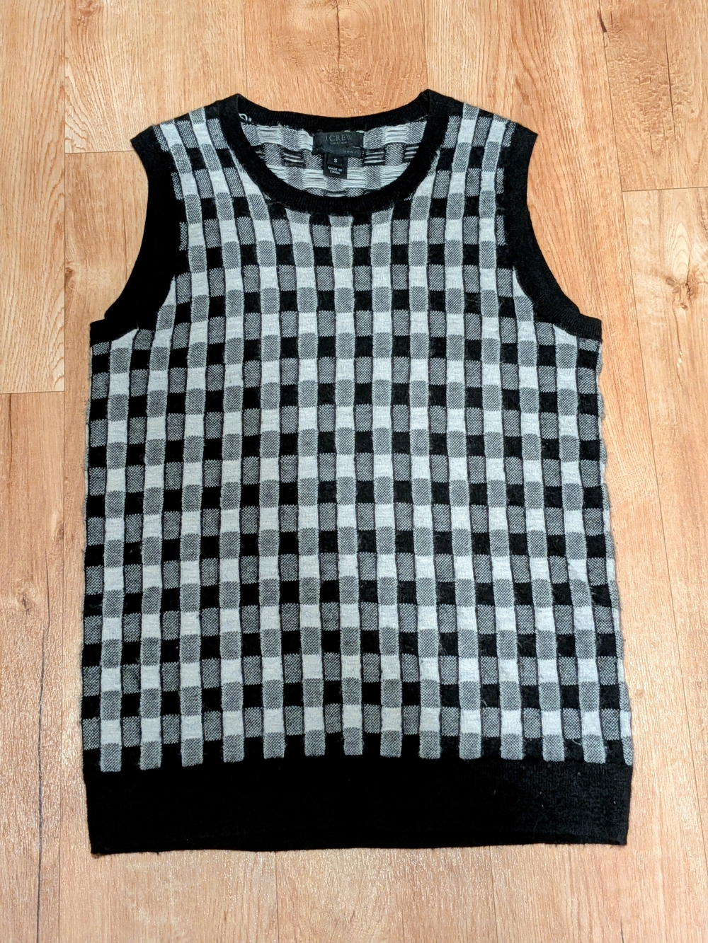 J. Crew Women's Black & White Checker Knit Cashmere Sweater Vest